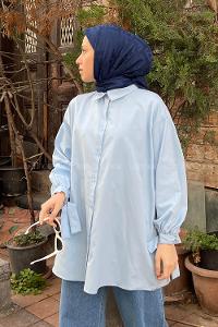 Lamelif Kol Detaylı Gömlek Bebe Mavisi