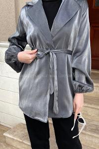 Anthracite Scarf Neck Long Arm Viscose Fabric Jacket