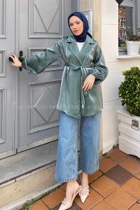 Lamelif Parlak Geçişli Ceket Mint Yeşili
