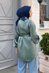 Lamelif Parlak Geçişli Ceket Mint Yeşili