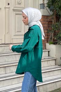 Emerald Green Shirt Collar Long Arm Poplin Fabric Unprinted Shirt