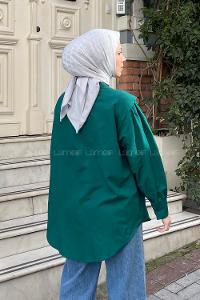 Emerald Green Shirt Collar Long Arm Poplin Fabric Unprinted Shirt