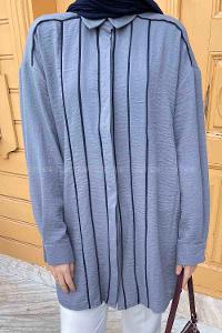 Gray Shirt Collar Long Arm Cotton Fabric Shirt