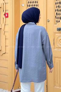 Gray Shirt Collar Long Arm Cotton Fabric Shirt