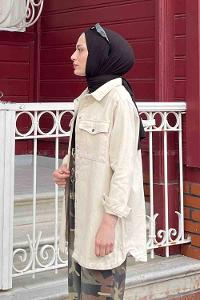 Lamelif Çift Cepli Çıtçıt Düğmeli Ceket Taş Rengi