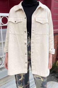 Lamelif Çift Cepli Çıtçıt Düğmeli Ceket Taş Rengi