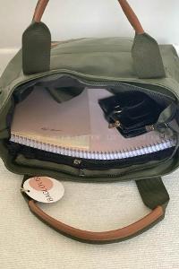 Lamelif Büyük Boy Saten Kumaş Salaş Omuz Çantası Haki