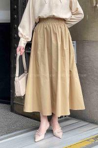 Brown With Milk Linen Unprinted Flare Skirt