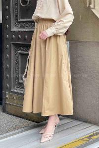 Brown With Milk Linen Unprinted Flare Skirt