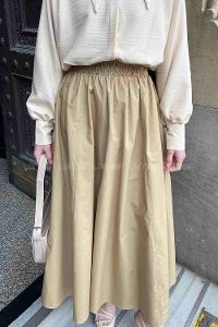 Brown With Milk Linen Unprinted Flare Skirt