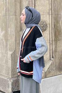 Very Colorful-en Lower V Neck Long Arm Acrylic Cotton Cardigan