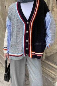 Very Colorful-en Lower V Neck Long Arm Acrylic Cotton Cardigan