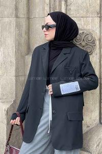 Lamelif Kapak Cepli Ceket Siyah