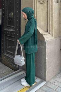 Emerald Green Shirt Collar Long Arm Poplin Fabric Poplin Fabric Regular Trousers Comfortable Suit