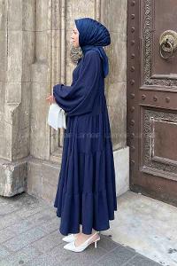 Navy Blue Medium Crew Neck Cotton Fabric Unprinted Dresess