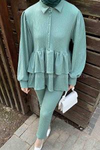 Mint Green Shirt Collar Long Arm Poplin Fabric Narrow Leg Comfortable Suit