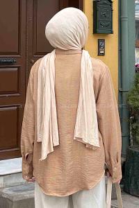 Camel Shirt Collar Long Arm Cotton Elastan Shirt