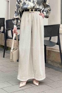 Beige Linen High Waist Pants