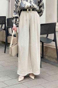 Beige Linen High Waist Pants