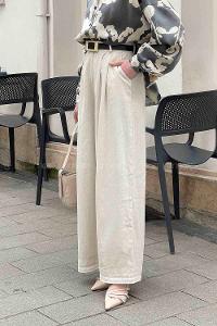 Beige Linen High Waist Pants