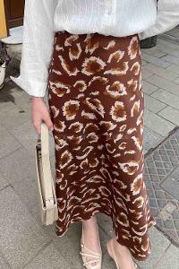 Lamelif Saten Pamuklu Leopar Etek Toprak Rengi