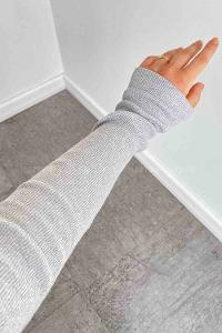 Lamelif Balıkçı Yaka Fitilli Body Açık Gri