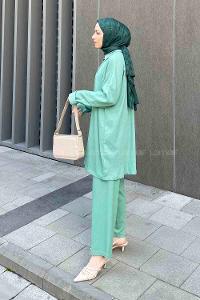 Plum Green Shirt Collar Long Arm Viscose Fabric Regular Trousers Comfortable Suit