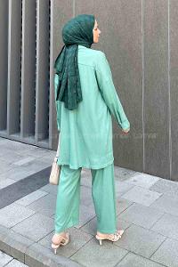 Plum Green Shirt Collar Long Arm Viscose Fabric Regular Trousers Comfortable Suit