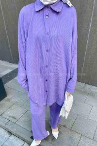 Lilac Shirt Collar Long Arm Viscose Fabric Regular Trousers Comfortable Suit