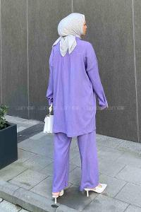 Lilac Shirt Collar Long Arm Viscose Fabric Regular Trousers Comfortable Suit