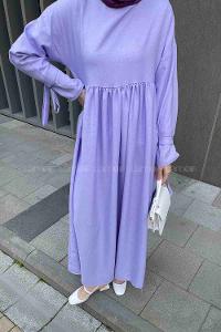 Lilac Medium Crew Neck Cotton Unprinted Dresess