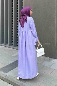 Lilac Medium Crew Neck Cotton Unprinted Dresess