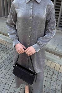 Metallic Gray Shirt Collar Long Arm Buttoned Viscose Fabric Trousers Comfortable Suit