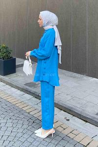 Blue Shirt Collar Long Arm Without Accessories Ayrobin Trousers Comfortable Suit