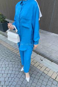 Blue Shirt Collar Long Arm Without Accessories Ayrobin Trousers Comfortable Suit