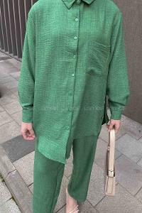 Lamelif Yan Düğme Detaylı İkili Ayrobin Tesettür Takım Yeşil