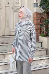 Black Shirt Collar Long Arm Linen Unprinted Shirt