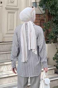 Black Shirt Collar Long Arm Linen Unprinted Shirt