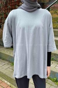 Gray Loose Crew Neck Short Arm Cotton Fabric T-shirt