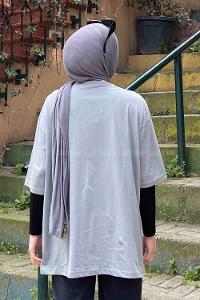 Gray Loose Crew Neck Short Arm Cotton Fabric T-shirt