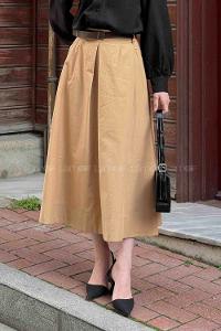 Lamelif Kemerli Gabardin Etek Camel