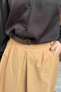 Lamelif Kemerli Gabardin Etek Camel