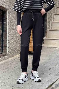 Black Elastic Trousers Normal Waist Bottom Tracksuit