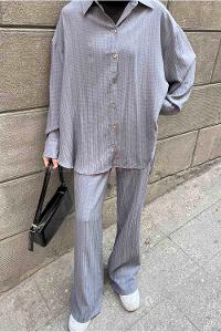 Gray Shirt Collar Long Arm Cotton Poplin Fabric Regular Trousers Comfortable Suit