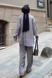 Gray Shirt Collar Long Arm Cotton Poplin Fabric Regular Trousers Comfortable Suit