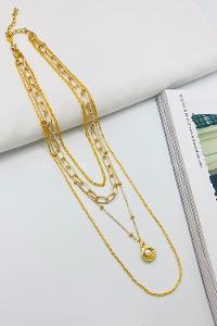 Lamelif Gold 4lü Kombin İncili İstiridye Kolye Seti