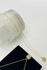 Lamelif Gold Baget Zirkon Taşlı Kolye