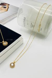 Lamelif Gold Kristal Taşlı Baget Zirkon Kolye