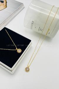 Lamelif Gold Kristal Taşlı Baget Zirkon Kolye