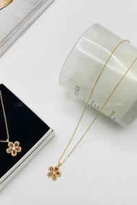 Lamelif Gold Orange Zirkon Taşlı Çiçek Kolye